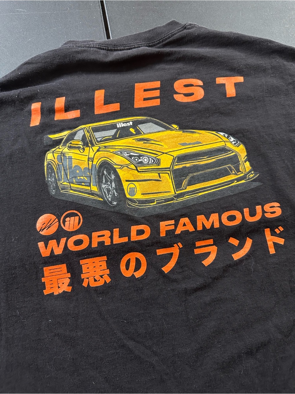 Men's Black Short Sleeve Tee with Yellow Car Graphic
